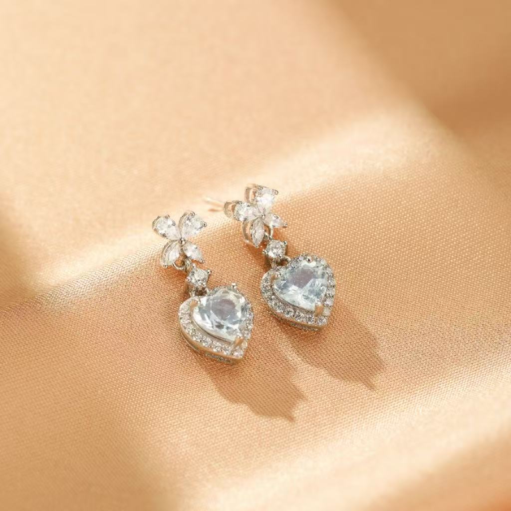 Boucles d'oreilles Aigue marine cœur Argent 925 - Biloria
