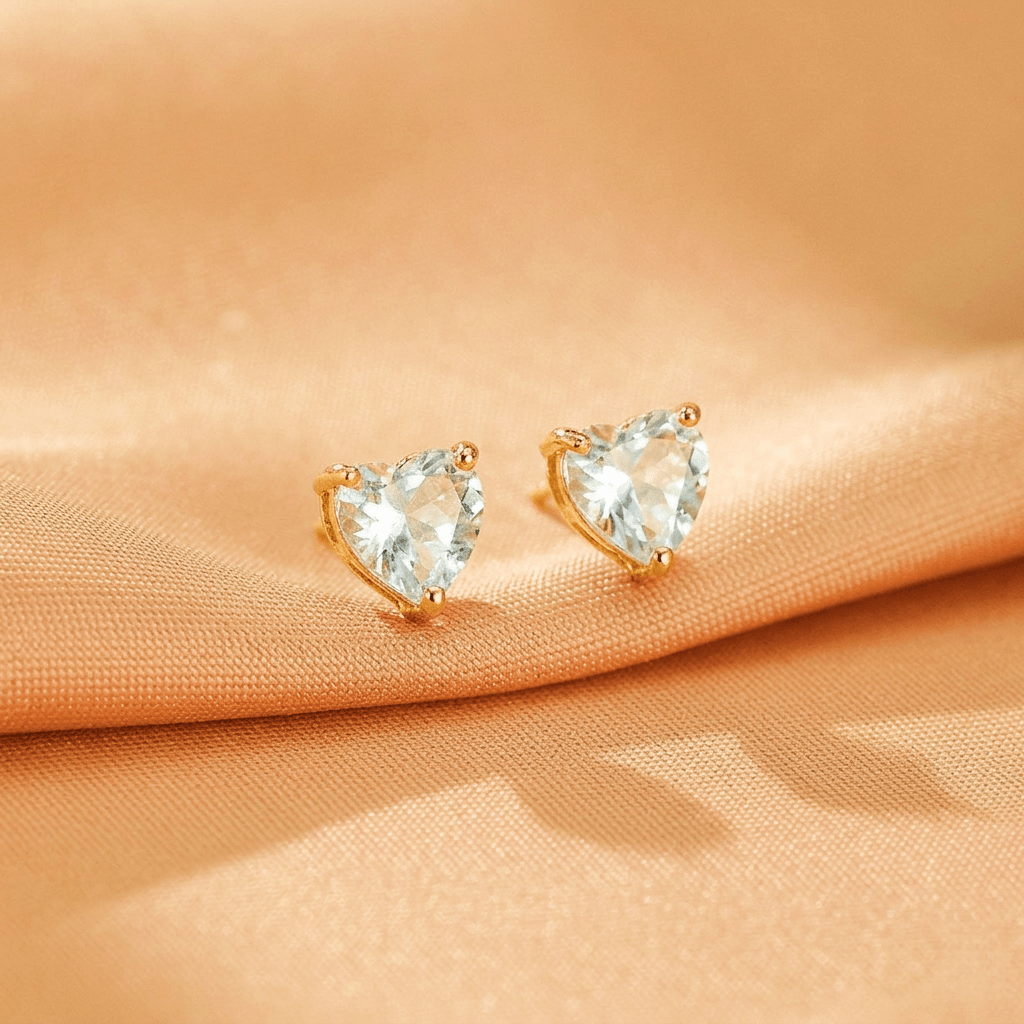 Boucles d'oreilles Aigue marine cœur serein argent plaqué or - Biloria