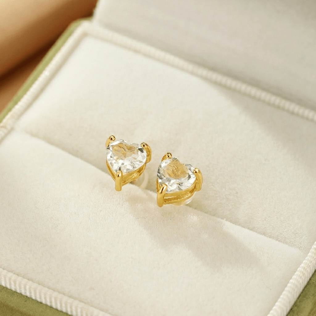 Boucles d'oreilles Aigue marine cœur serein argent plaqué or - Biloria