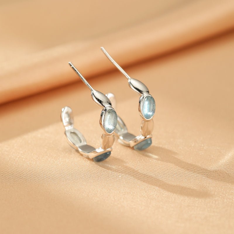 Boucles d'oreilles Aigue marine créoles Argent 925 – Calme et sérénité - Biloria
