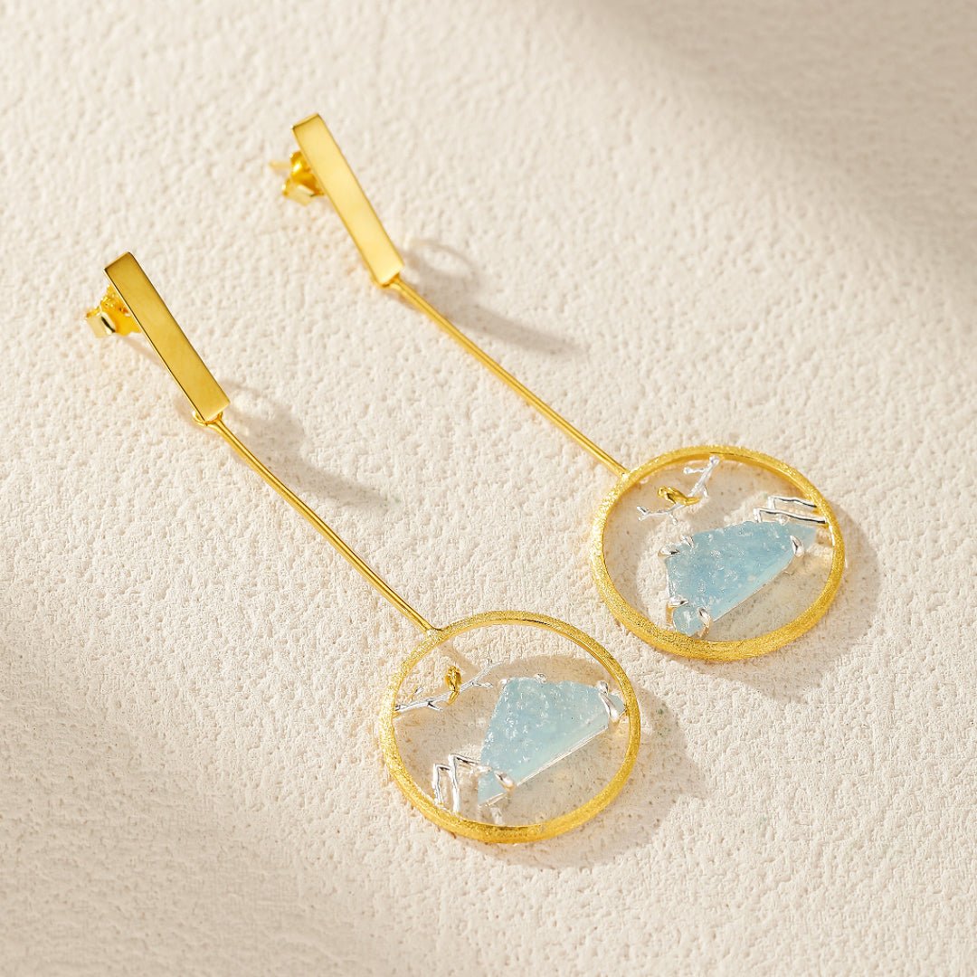 Boucles d'Oreilles Aigue Marine et Oiseau Argent ou Or - Biloria