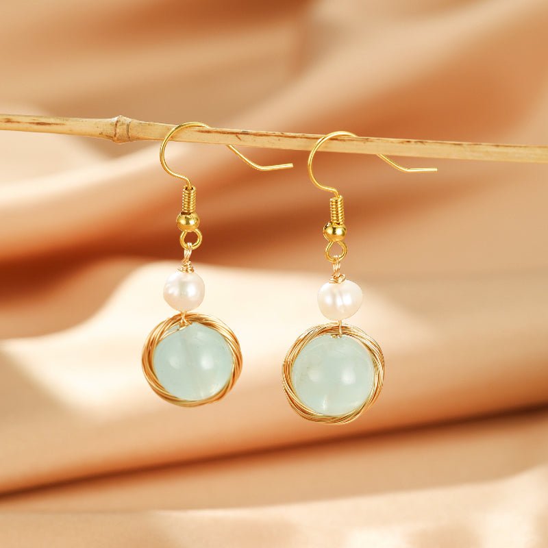 Boucles d'oreilles Aigue-marine et Perle – Sérénité et Élégance - Biloria