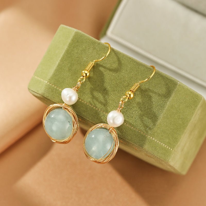 Boucles d'oreilles Aigue-marine et Perle – Sérénité et Élégance - Biloria