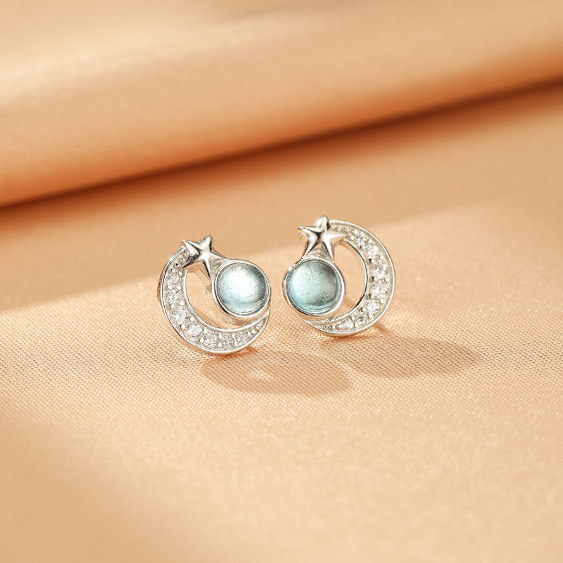 Boucles d'oreilles Aigue marine Étoile Lunaire - Argent S925 - Biloria