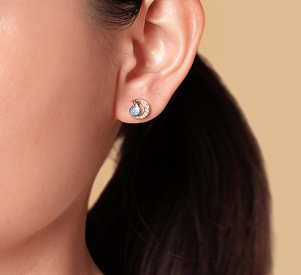 Boucles d'oreilles Aigue marine Étoile Lunaire - Argent S925 - Biloria