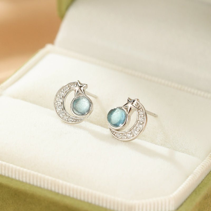 Boucles d'oreilles Aigue marine Étoile Lunaire - Argent S925 - Biloria