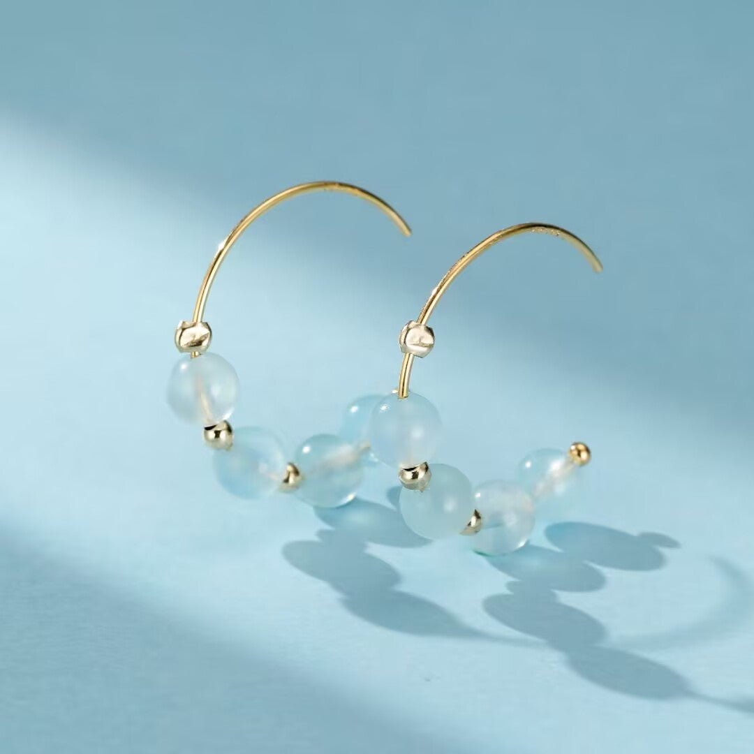 Boucles d'Oreilles Aigue Marine Laiton Or - Cadeau Féminin - Biloria