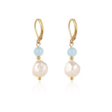 Boucles d'oreilles Aigue marine Perle baroque laiton doré - Biloria