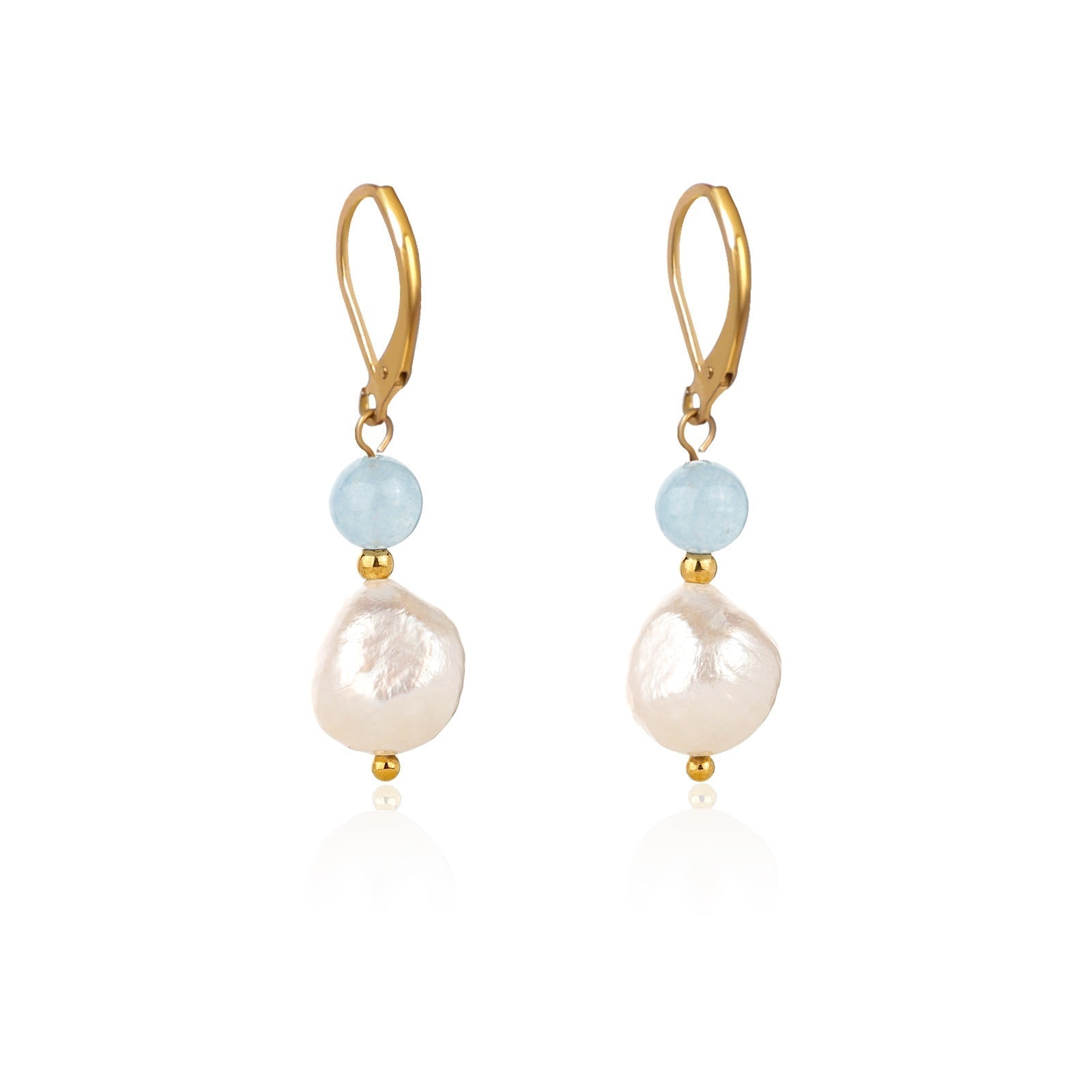 Boucles d'oreilles Aigue marine Perle baroque laiton doré - Biloria