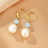 Boucles d'oreilles Aigue marine Perle baroque laiton doré - Biloria