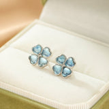 Boucles d'oreilles Aigue marine Trèfle Céleste Argent S925 - Biloria