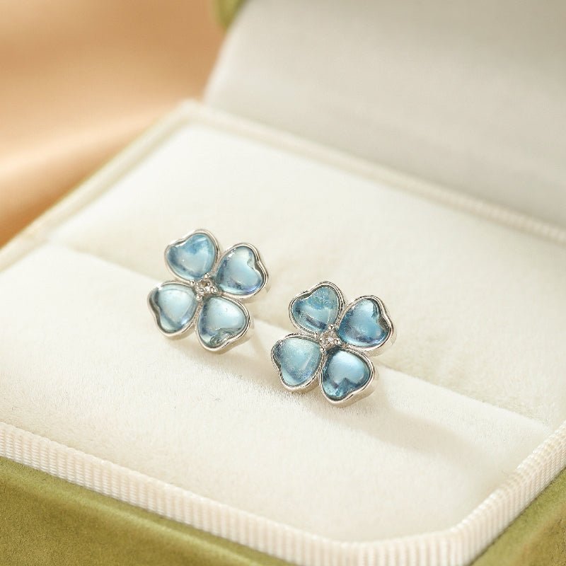 Boucles d'oreilles Aigue marine Trèfle Céleste Argent S925 - Biloria