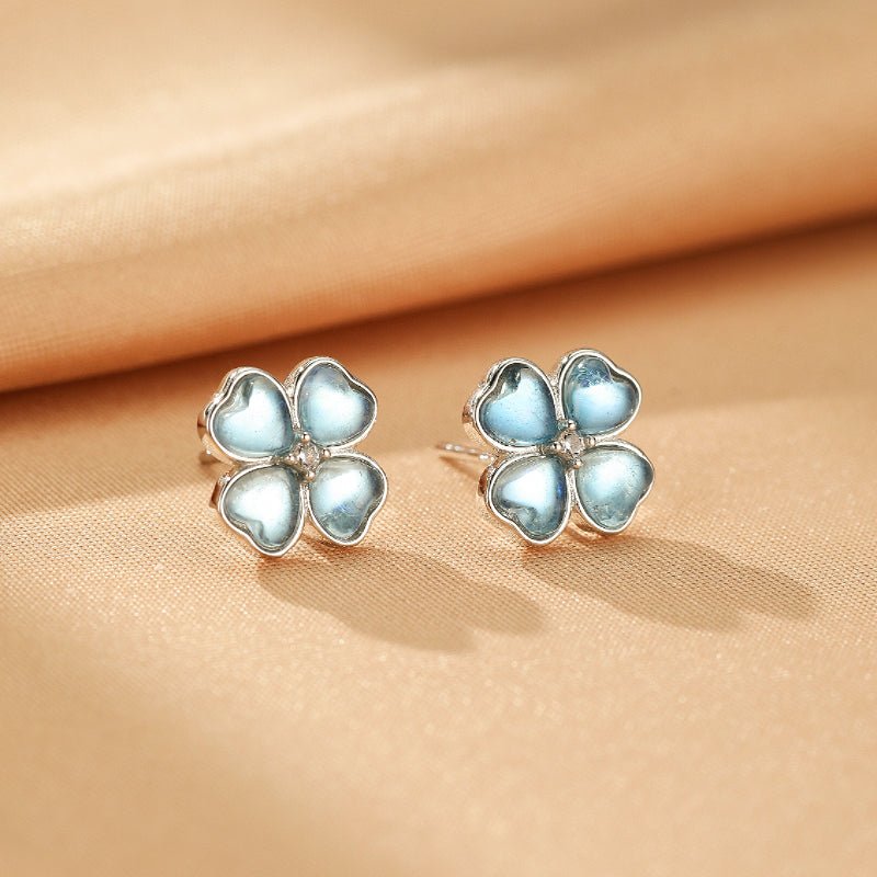 Boucles d'oreilles Aigue marine Trèfle Céleste Argent S925 - Biloria