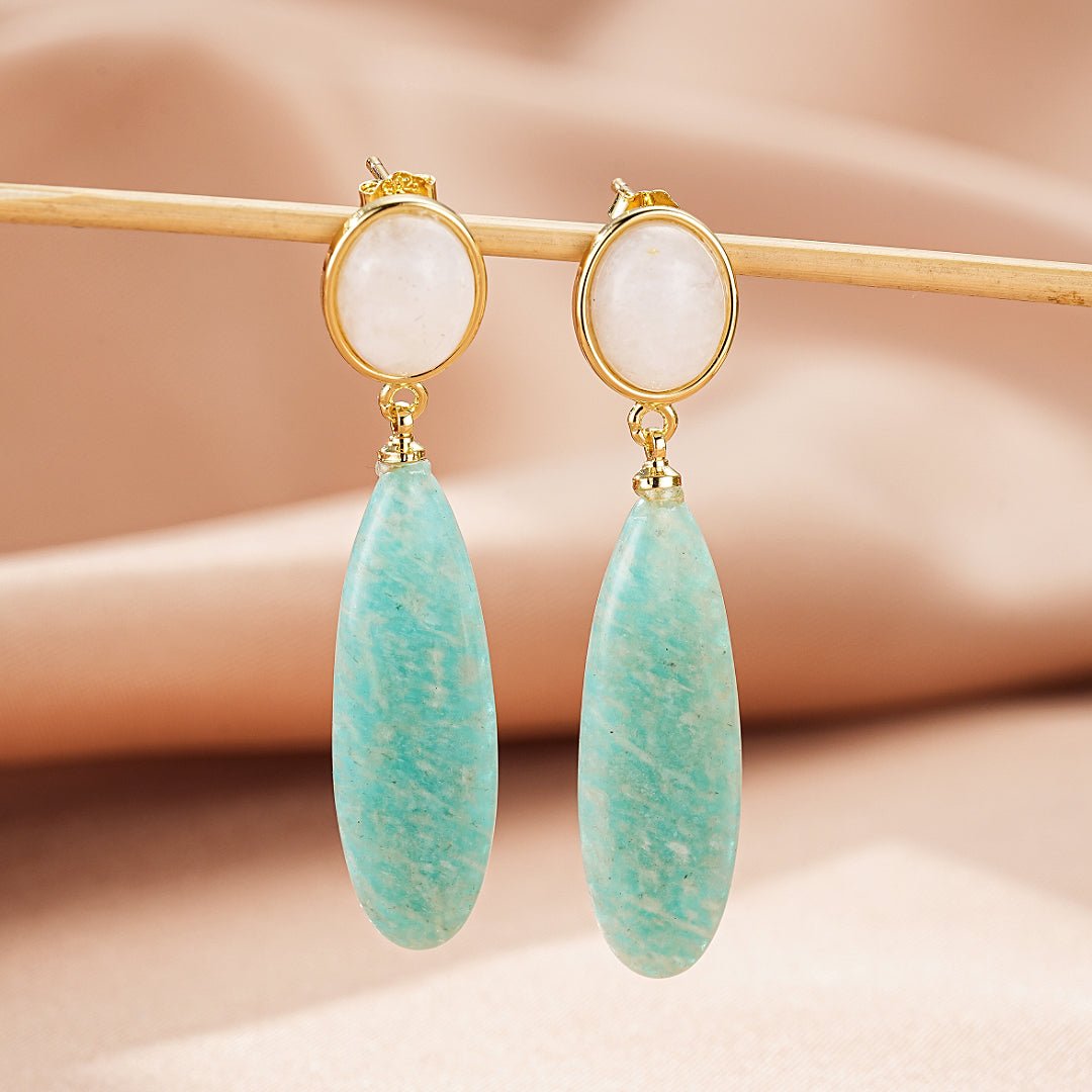 Boucles d'Oreilles Amazonite Pierre de Lune Bijou Féminin - Biloria