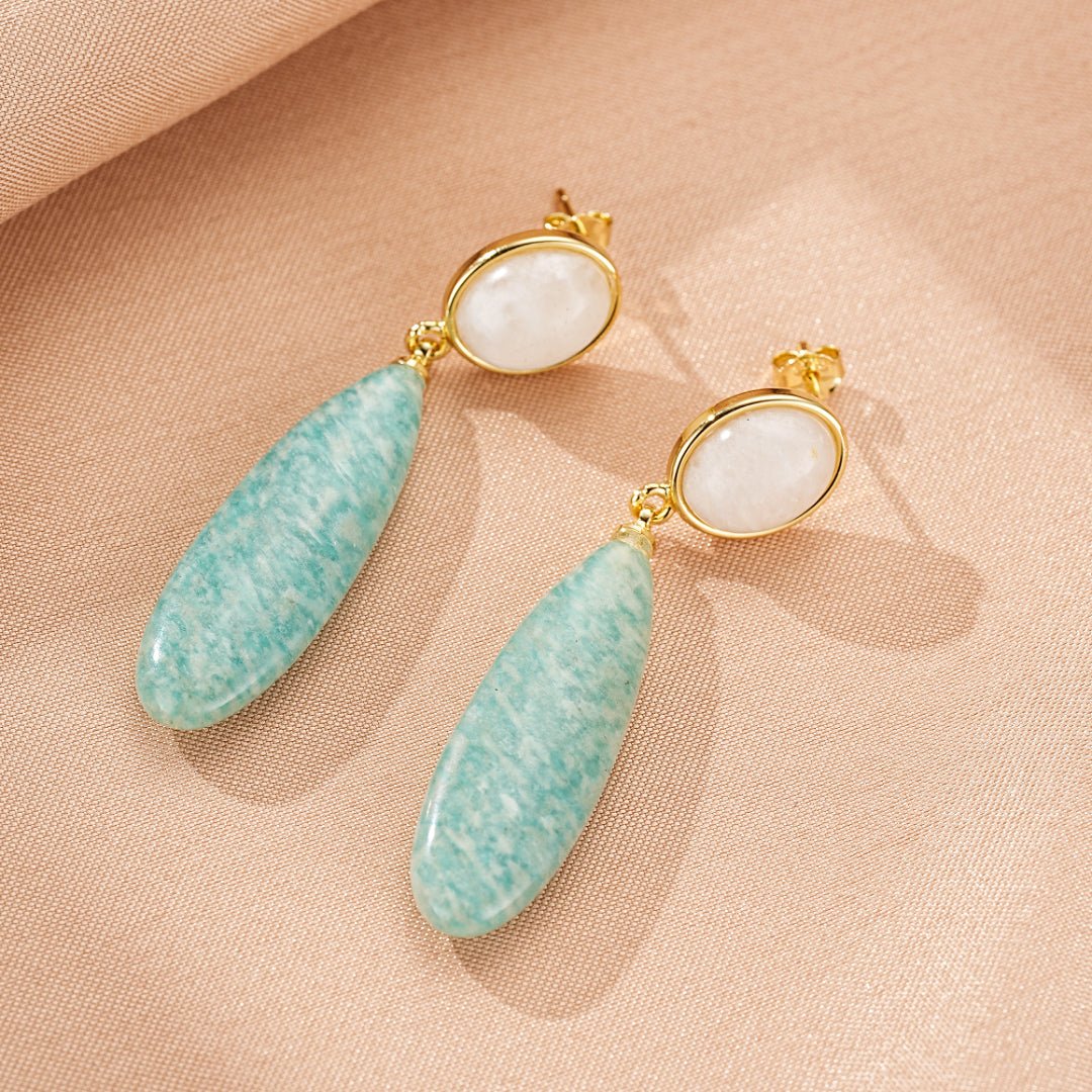 Boucles d'Oreilles Amazonite Pierre de Lune Bijou Féminin - Biloria