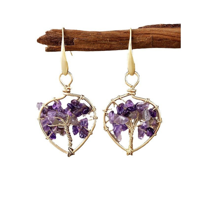Boucles d'oreilles Améthyste Arbre de Vie Cuivre - Bijoux Feng Shui - Biloria