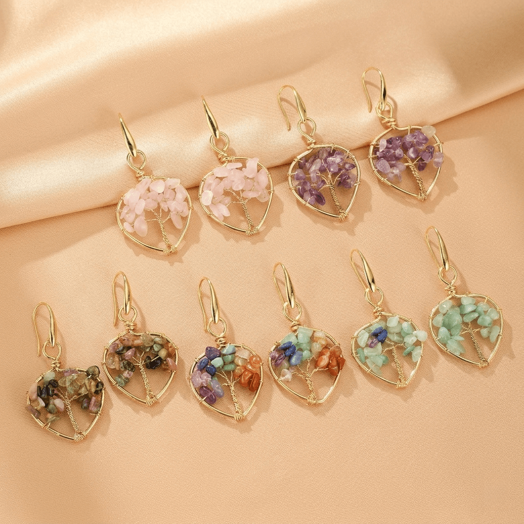 Boucles d'oreilles Améthyste Arbre de Vie Cuivre - Bijoux Feng Shui - Biloria