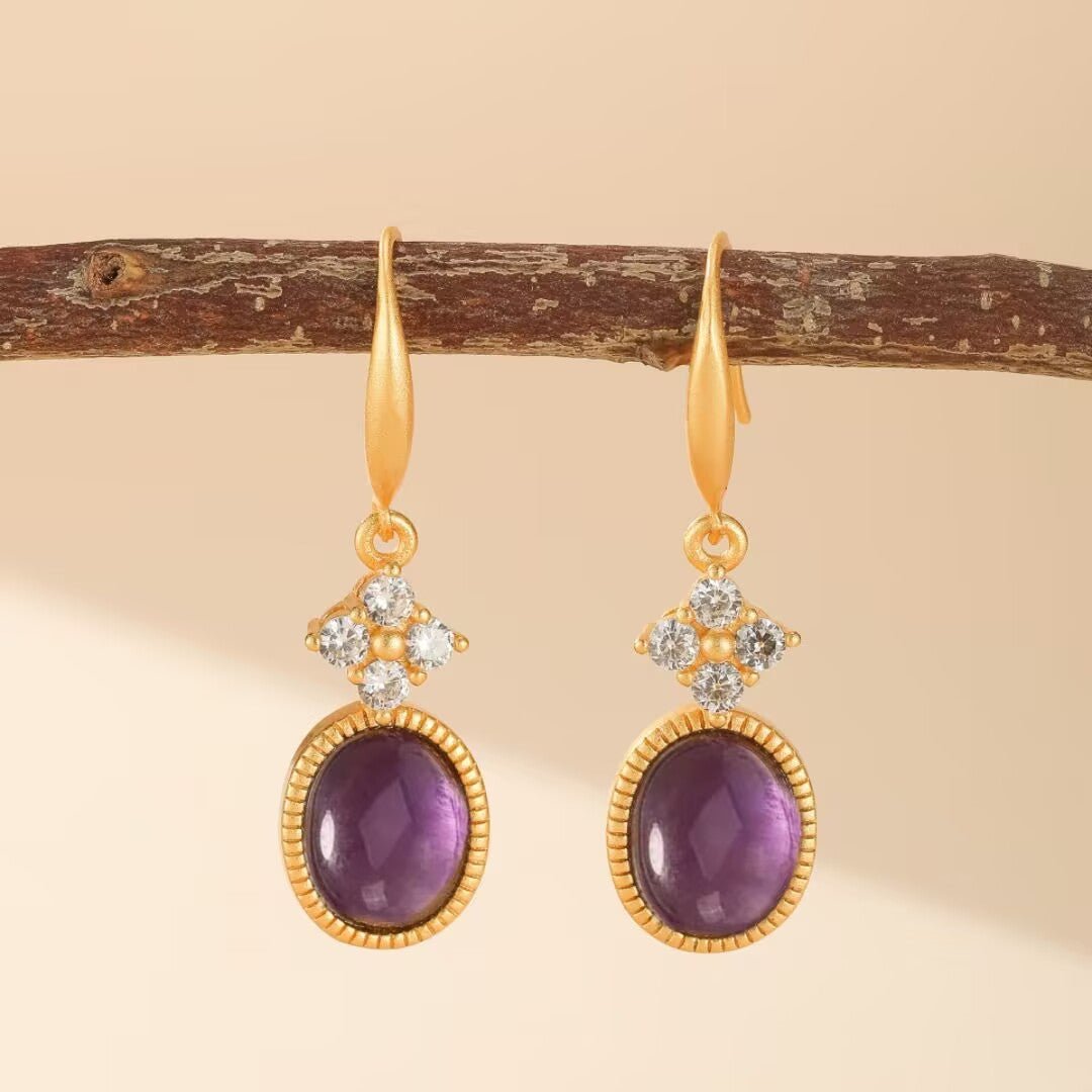Boucles d'Oreilles Améthyste Argent Plaqué Or Inspiration Byzantine - Biloria