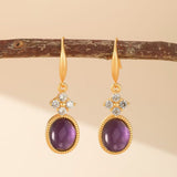 Boucles d'Oreilles Améthyste Argent Plaqué Or Inspiration Byzantine - Biloria