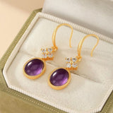 Boucles d'Oreilles Améthyste Argent Plaqué Or Inspiration Byzantine - Biloria