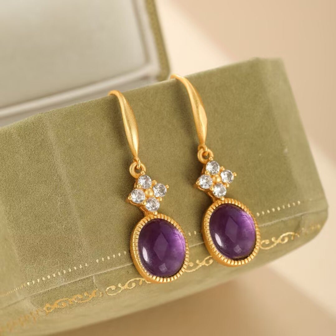 Boucles d'Oreilles Améthyste Argent Plaqué Or Inspiration Byzantine - Biloria