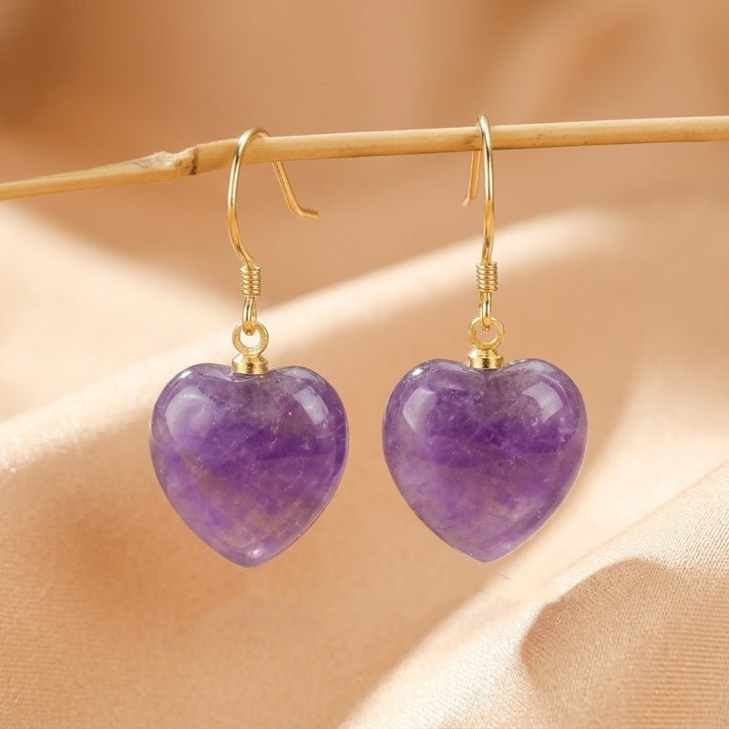 Boucles d'Oreilles Améthyste Cœur – Argent Plaqué Or 18K - Biloria