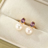 Boucles d'Oreilles Améthyste Perle – Argent Plaqué Or - Biloria