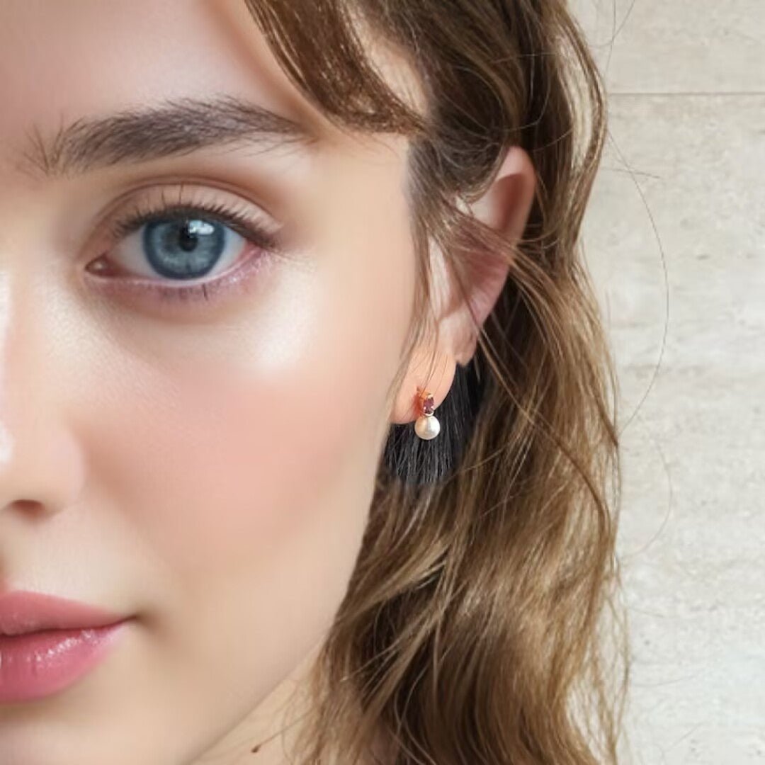 Boucles d'Oreilles Améthyste Perle – Argent Plaqué Or - Biloria