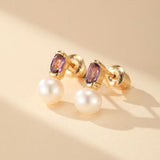 Boucles d'Oreilles Améthyste Perle – Argent Plaqué Or - Biloria