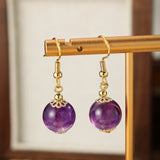 Boucles d'Oreilles Améthyste Sphère 12mm Laiton Plaqué Or - Biloria