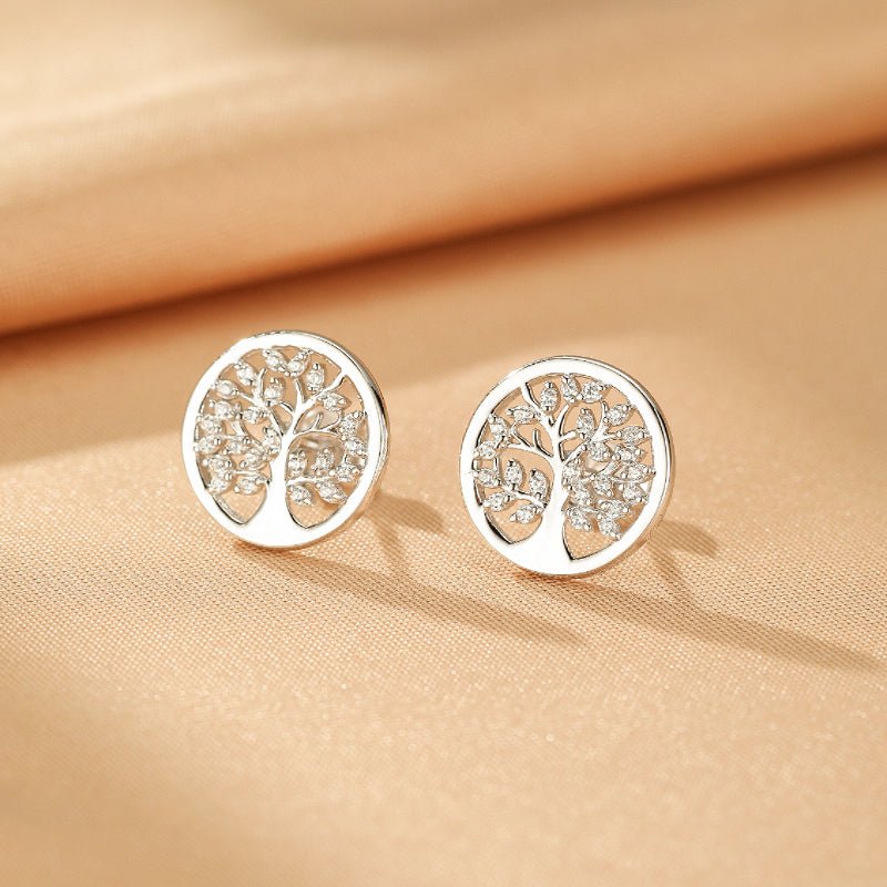 Boucles d'Oreilles Arbre de Vie Argent S925 Zircon – Bijoux Fait Main - Biloria