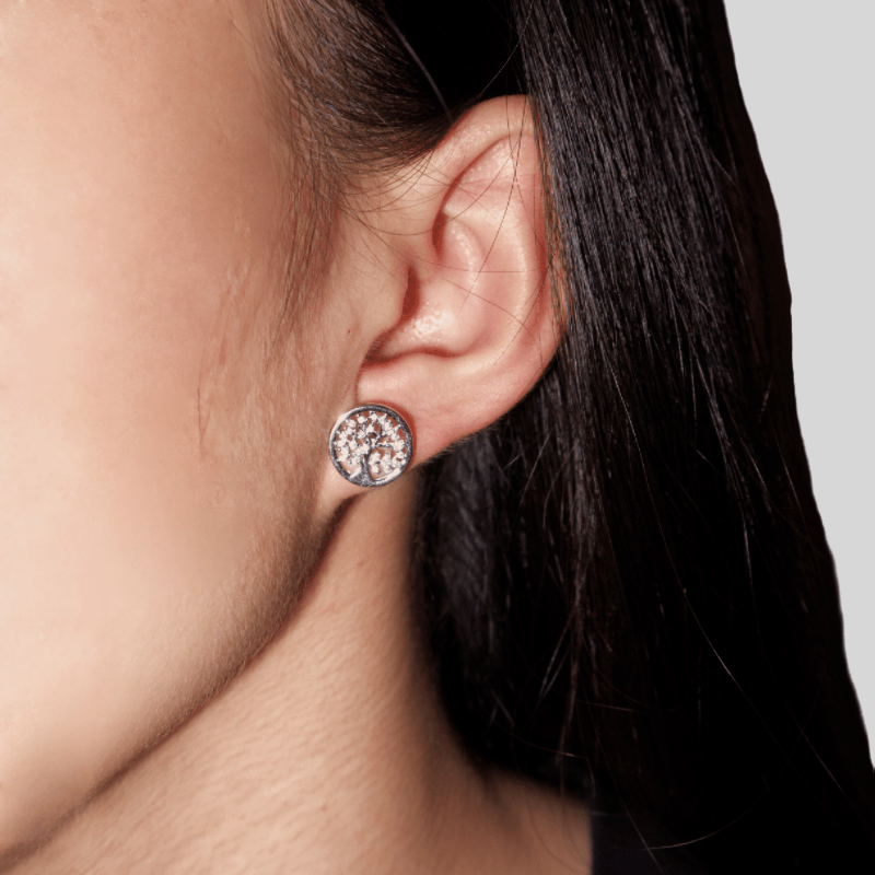 Boucles d'Oreilles Arbre de Vie Argent S925 Zircon – Bijoux Fait Main - Biloria