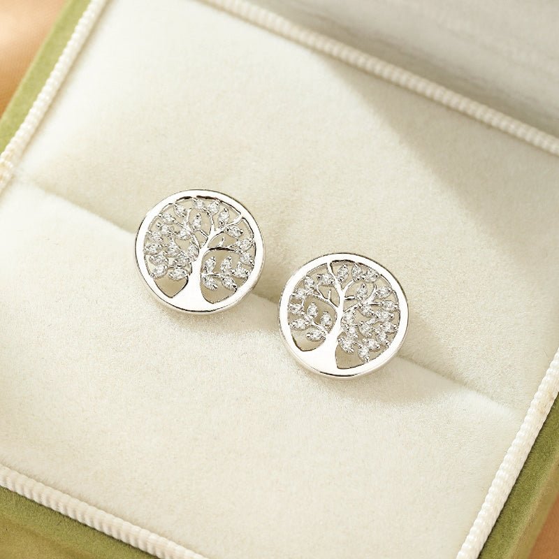 Boucles d'Oreilles Arbre de Vie Argent S925 Zircon – Bijoux Fait Main - Biloria