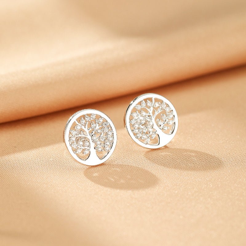 Boucles d'Oreilles Arbre de Vie Argent S925 Zircon – Bijoux Fait Main - Biloria