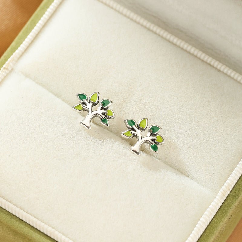 Boucles d'Oreilles Arbre de Vie – Argent Sterling et Émail Vert - Biloria