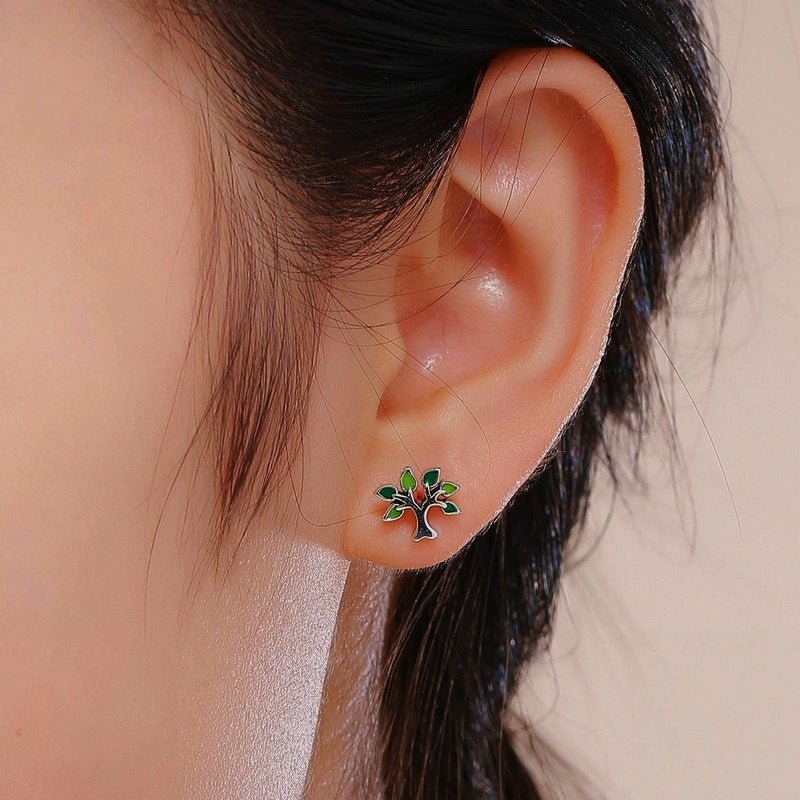 Boucles d'Oreilles Arbre de Vie – Argent Sterling et Émail Vert - Biloria