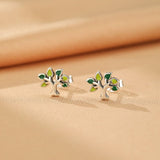 Boucles d'Oreilles Arbre de Vie – Argent Sterling et Émail Vert - Biloria