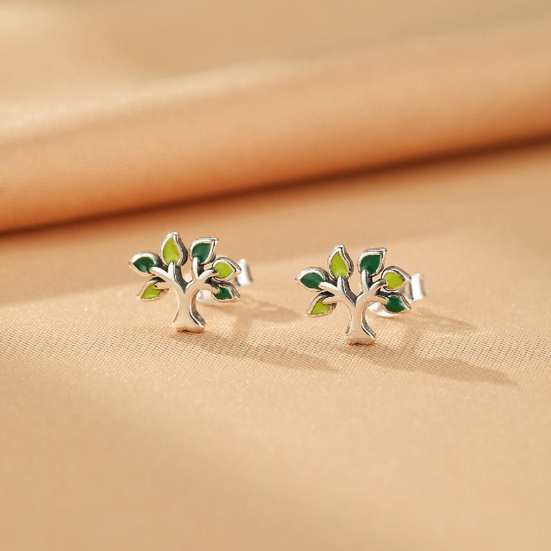Boucles d'Oreilles Arbre de Vie – Argent Sterling et Émail Vert - Biloria