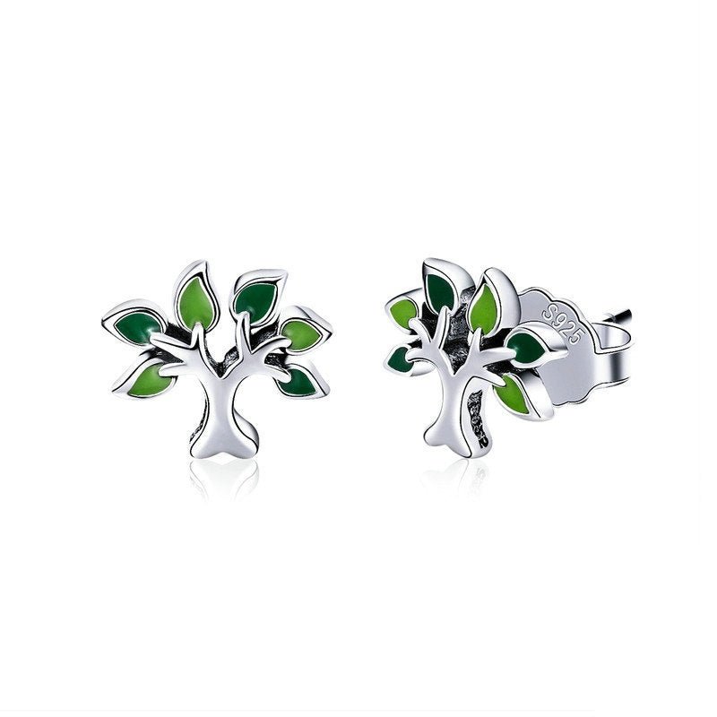 Boucles d'Oreilles Arbre de Vie – Argent Sterling et Émail Vert - Biloria