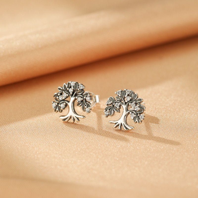 Boucles d'Oreilles Arbre de Vie en Argent 925 avec Zircons - Biloria
