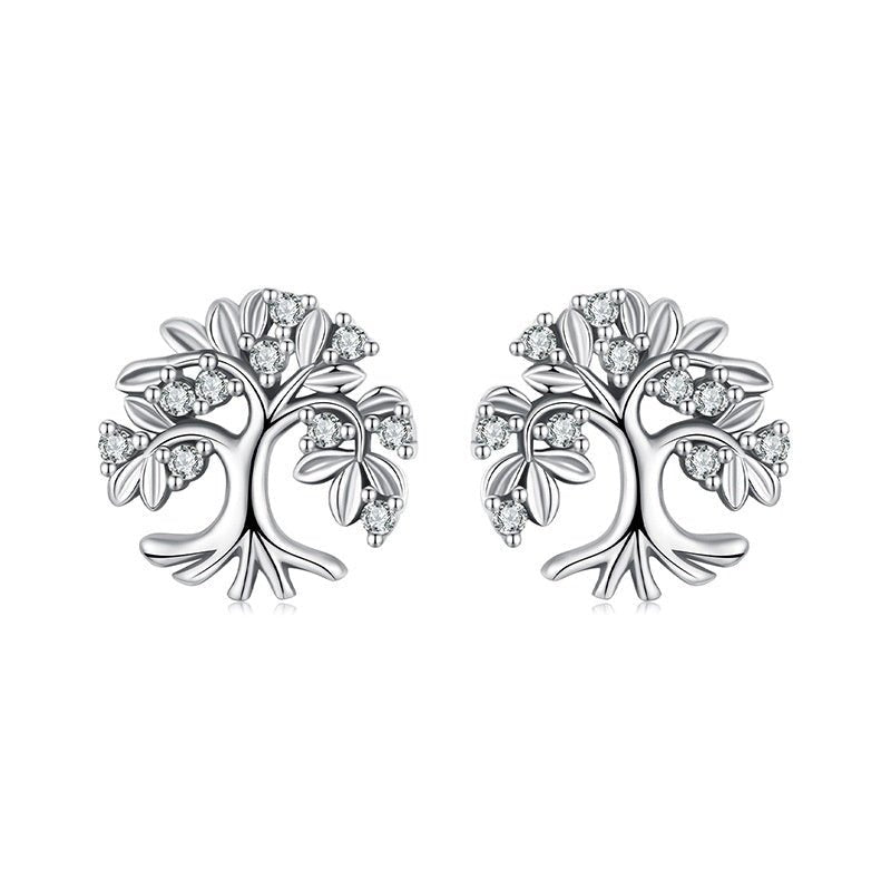 Boucles d'Oreilles Arbre de Vie en Argent 925 avec Zircons - Biloria