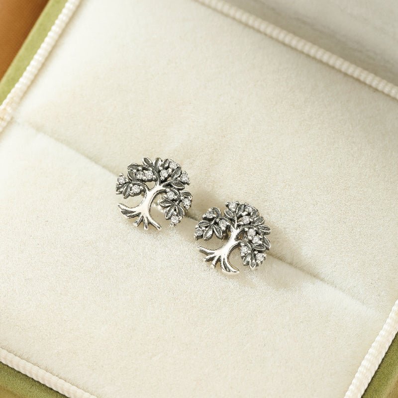 Boucles d'Oreilles Arbre de Vie en Argent 925 avec Zircons - Biloria