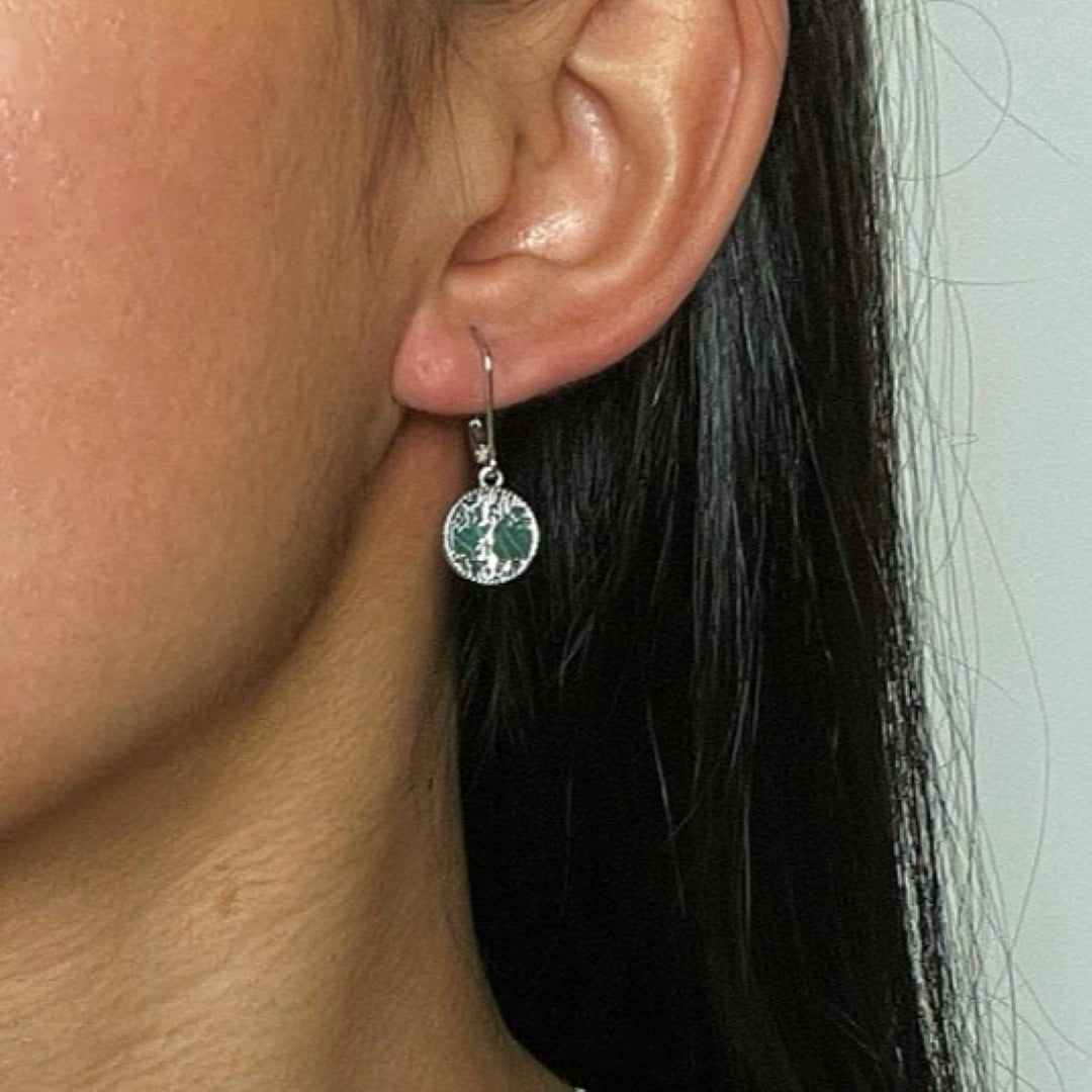 Boucles d'oreilles Arbre de Vie Malachite – Racines Sacrées - Biloria