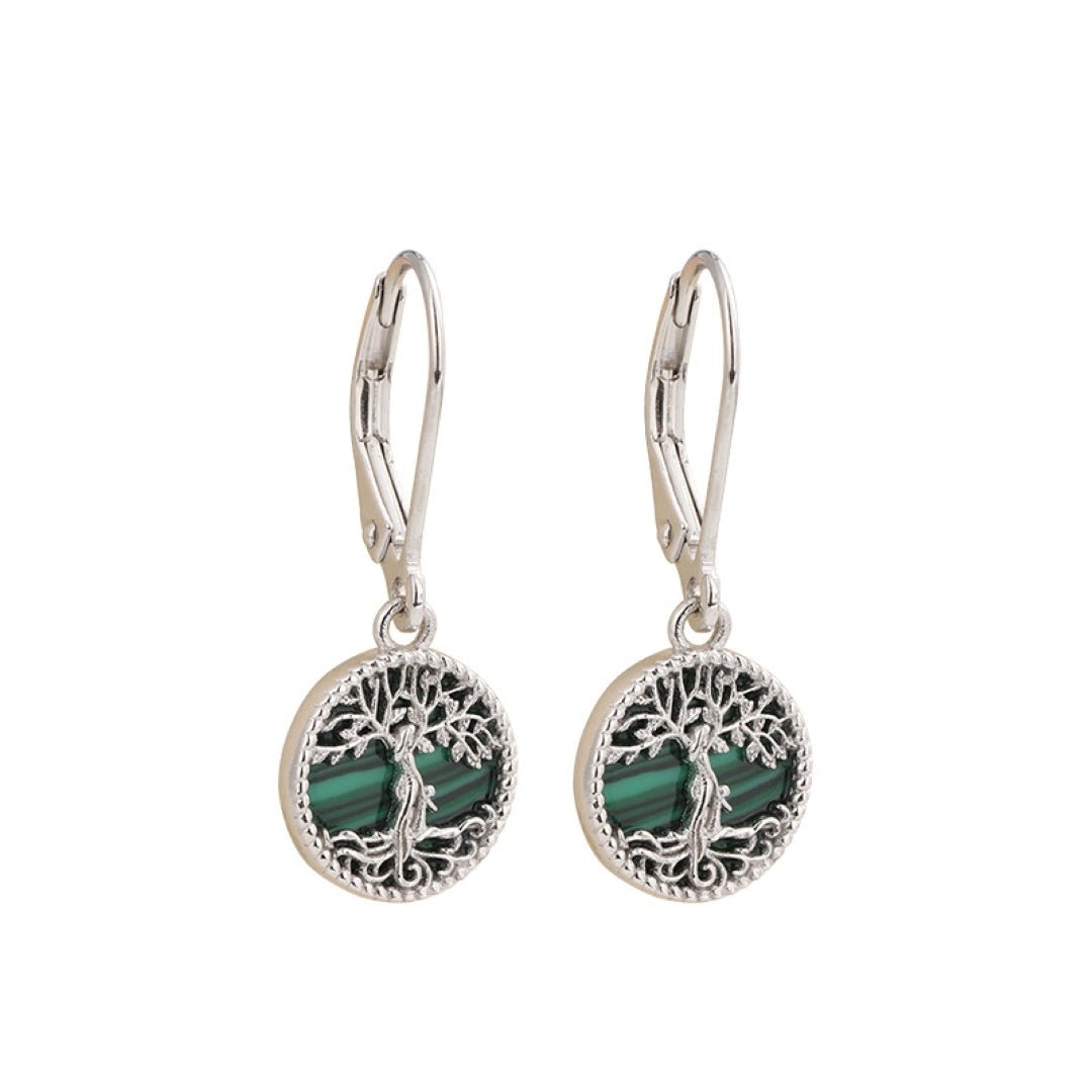 Boucles d'oreilles Arbre de Vie Malachite – Racines Sacrées - Biloria