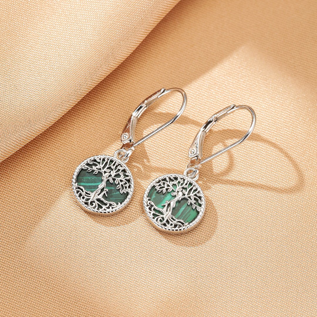 Boucles d'oreilles Arbre de Vie Malachite – Racines Sacrées - Biloria