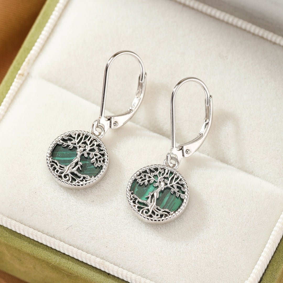 Boucles d'oreilles Arbre de Vie Malachite – Racines Sacrées - Biloria