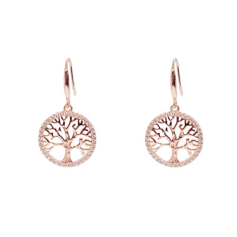 Boucles d'Oreilles Arbre de Vie Renouveau Argent Plaqué Or Rose - Biloria