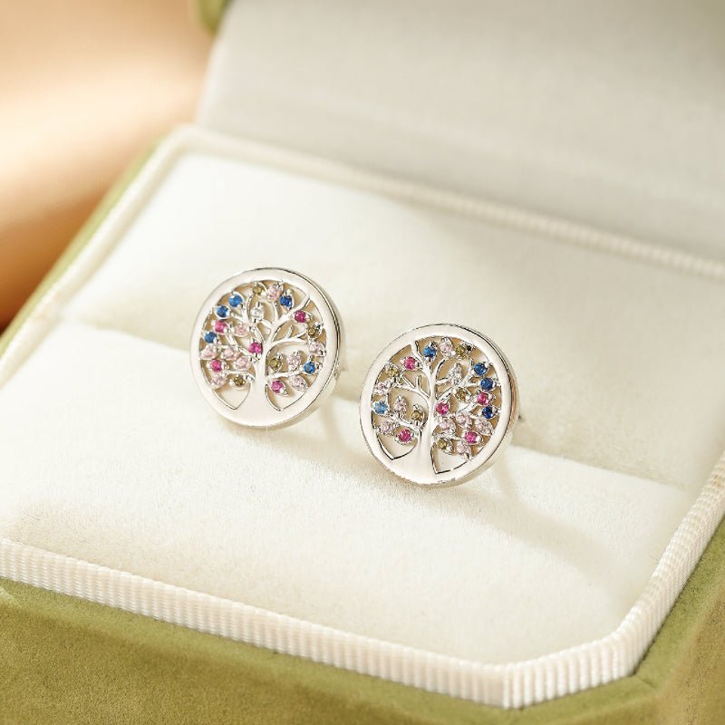 Boucles d'Oreilles Arbre de Vie Vie Florissante Argent S925 Zircon - Biloria