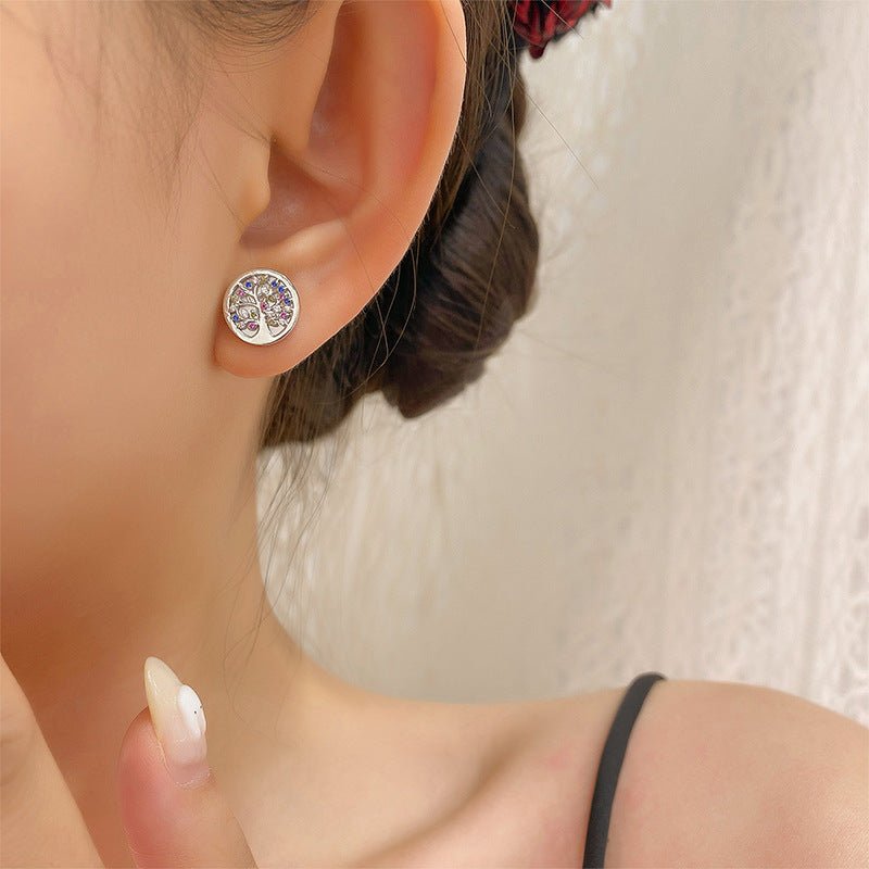 Boucles d'Oreilles Arbre de Vie Vie Florissante Argent S925 Zircon - Biloria