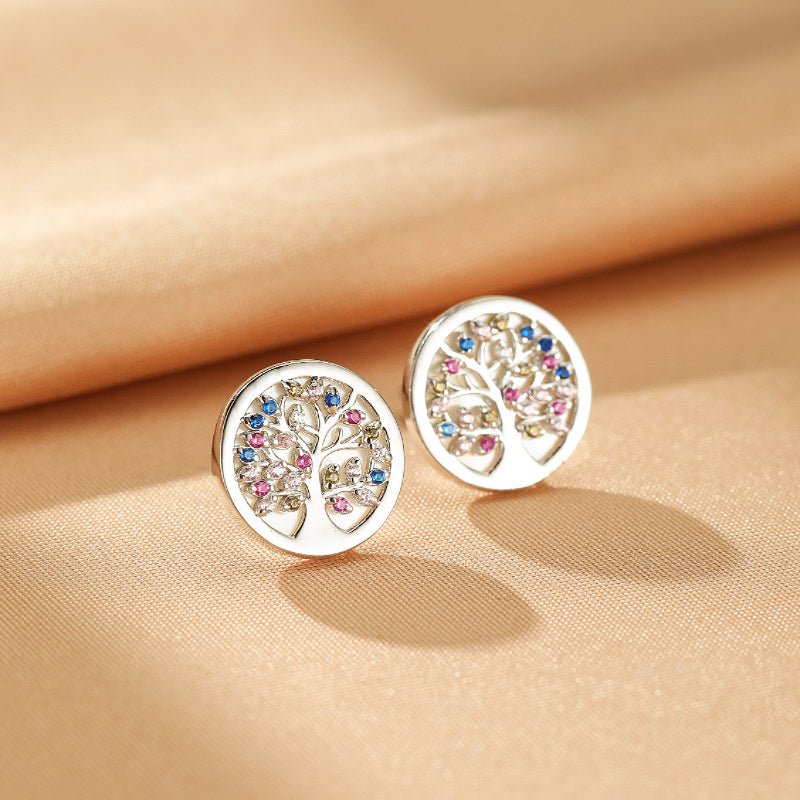 Boucles d'Oreilles Arbre de Vie Vie Florissante Argent S925 Zircon - Biloria